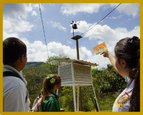 Jovenes estudiantes mirando una fogura hacia la liuz del cielo