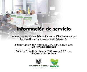 Horario de atención a la ciudadanía los días 27 de noviembre y 11 de diciembre de 2021